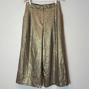 Massimo Dutti wide leg black Gilded Gold pants Size 8 Pleated Holiday‎ Shimmer